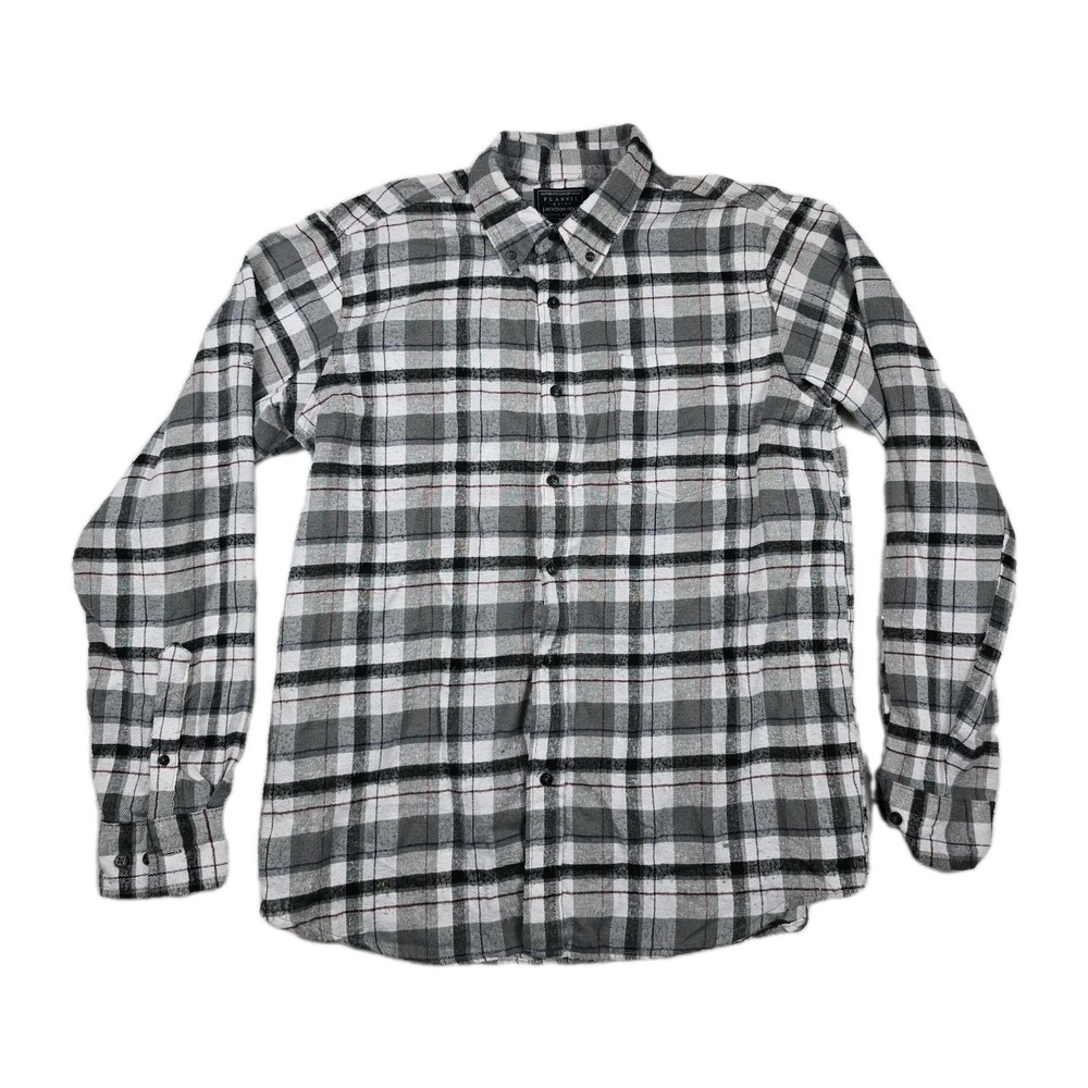 Jackson Hole Mens Gray White Plaid Flannel Button Down Shirt Large L Long Sleeve